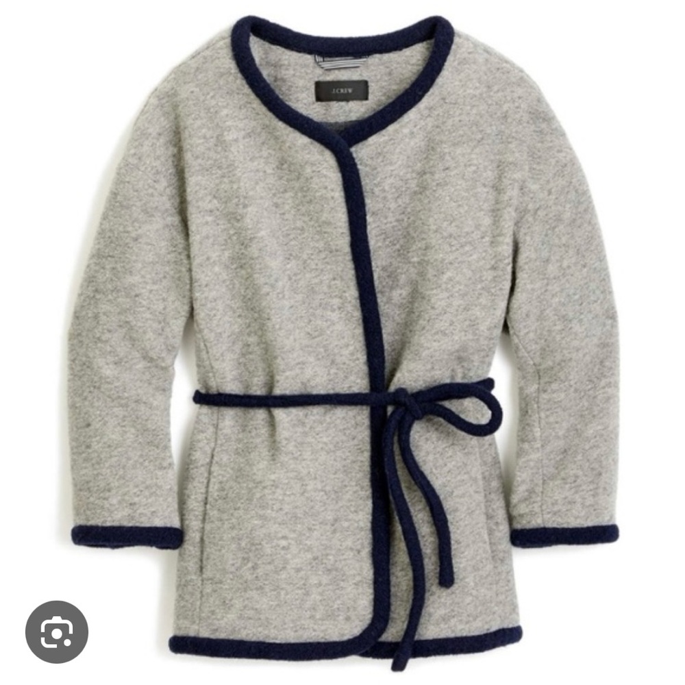 J. Crew Gray and Navy Belted Wool Jacket